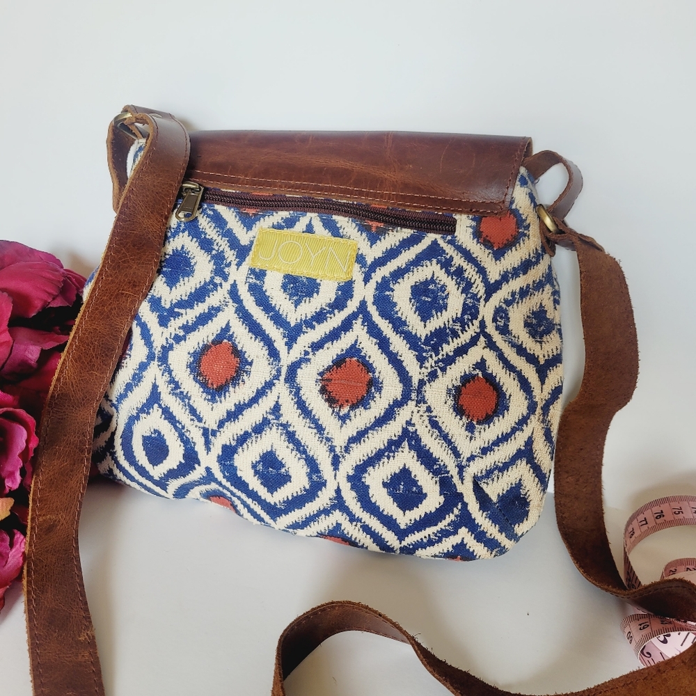 Joyn Crossbody Blue Ethnic ikat print leather crossbody bag - Picture 5 of 7